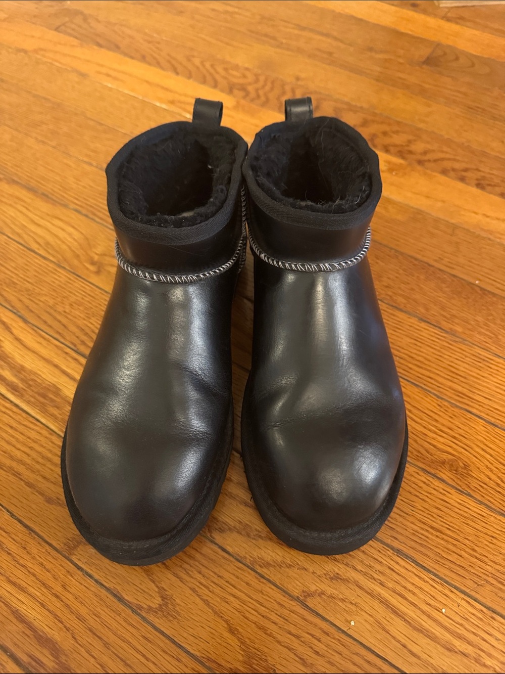 UGG Black Classic Ultra Mini Leather Boots 9 - Picture 8 of 8